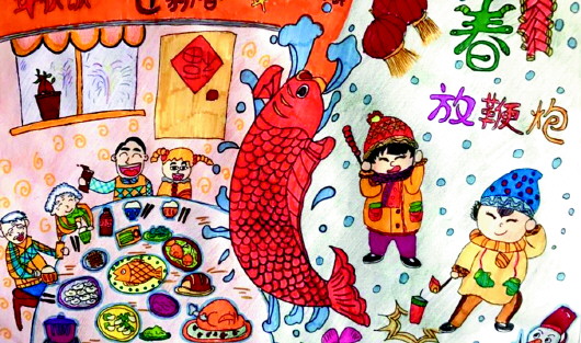 迎春节绘画六年级图片